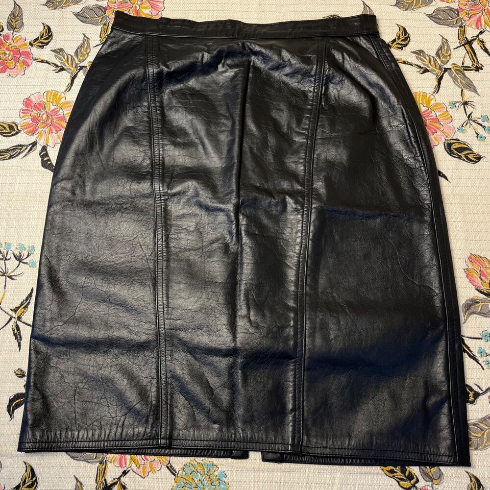 Vintage David Benjamin 28/6/Small Black Knee Length Skirt Leather Pencil Lined